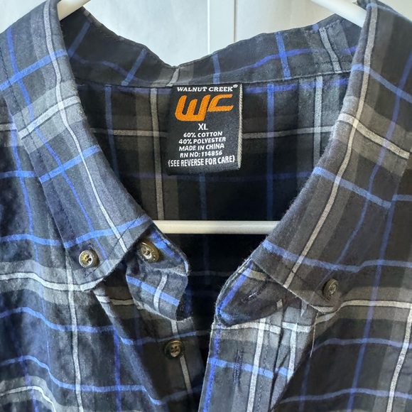 Walnut Creek Size XL Long SLEEVE COTTON BLEND‎ Blue/Gray Plaid Button Down Shirt - Picture 2 of 11